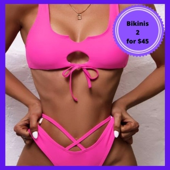 Other - Hot Pink Tie Front Swim Suit